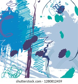 abstract colorful blue paintbrush and scribble lines texture background. creative colorful blue nice brush strokes and drops colors background for your design. vector illustration