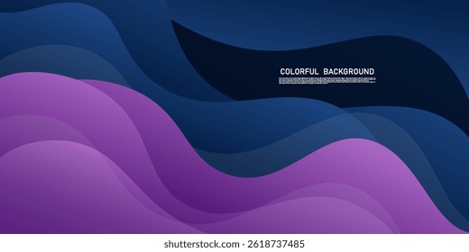 Abstract colorful blue and purple 3D wave background. Dark colored liquid pattern. Vector Eps10