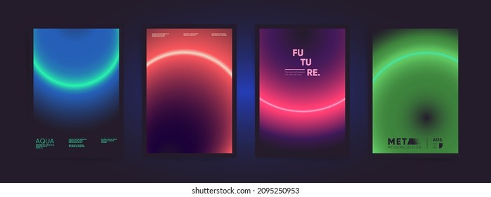 Abstract colorful blur neon gradient cover template design set for poster, brochure, presentation. Aesthetic technology geometric blue, pink, green colors. Vector a4 vertical corporate business layout