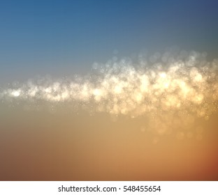 Abstract colorful blurred background. Sparkling light effects, bokeh, shiny and glitter particles. Minimalistic vector template. Clean design.
