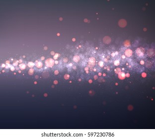 Abstract colorful blurred background. Sparkling light effects, bokeh, shiny and glitter particles. Beautiful minimalistic vector illustration in purple colors. Clean design