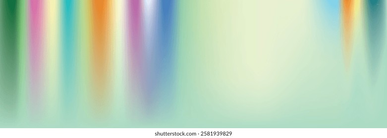 Abstract colorful blurred gradient background with green, yellow orange blue pink and purple color, curtain pattern. Vector illustration.