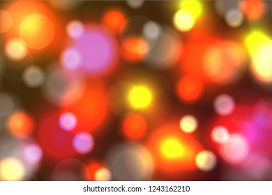 Abstract colorful bokeh background. Orange blurred defocused lights template. Christmas tree lights. Vector illustration