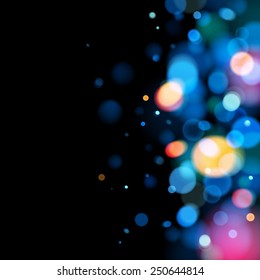 Abstract colorful bokeh blurry background. Festive celebration template.