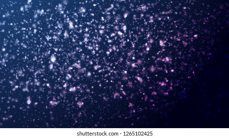 Abstract colorful bokeh and glowing spakling shining particles in random blue color theme background. Lighting effects of flash. Blurred vector background with light glare, EPS10 illustration.