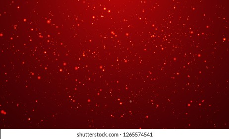 Abstract colorful bokeh and glowing spakling shining particles in random red color theme background. Lighting effects of flash. Blurred vector background with light glare, EPS10 illustration.