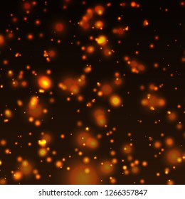 Abstract colorful bokeh and glowing spakling shining particles in random. Lighting effects of flash. Blurred vector background with light glare, EPS10 illustration.