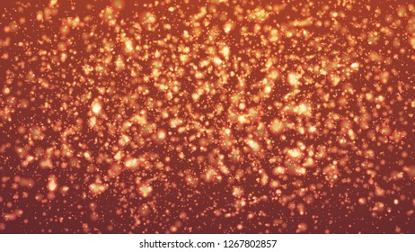 Abstract colorful bokeh and glowing spakling shining particles in random red color theme background. Lighting effects of flash. Blurred vector background with light glare, EPS10 illustration.
