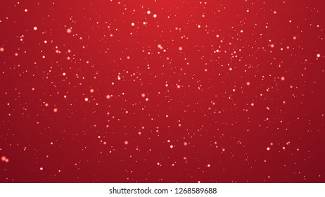 Abstract colorful bokeh and glowing spakling shining particles in random red color theme background. Lighting effects of flash. Blurred vector background with light glare, EPS10 illustration.