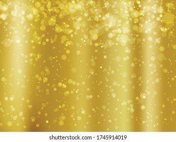 Abstract colorful bokeh and glowing spakling shining particles in random gold color theme background. Lighting effects of flash. Blurred vector background with light glare, EPS10 illustration.