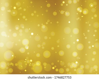 Abstract colorful bokeh and glowing spakling shining particles in random gold color theme background. Lighting effects of flash. Blurred vector background with light glare, EPS10 illustration.