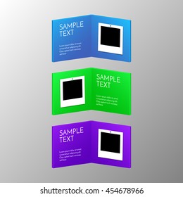 Abstract colorful books with frames. Blank photo for your own artwork. Shiny design vector cards.