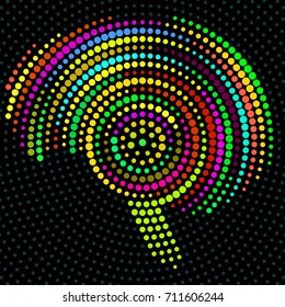 Abstract colorful brain of radial dots. Vector