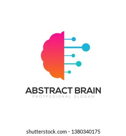 Abstract colorful brain technology concept logo template isolated on white background