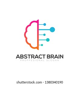 Abstract colorful brain technology concept logo template isolated on white background