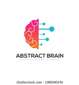 Abstract colorful brain technology concept logo template isolated on white background
