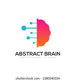 Abstract colorful brain technology concept logo template isolated on white background