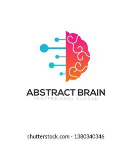 Abstract colorful brain technology concept logo template isolated on white background