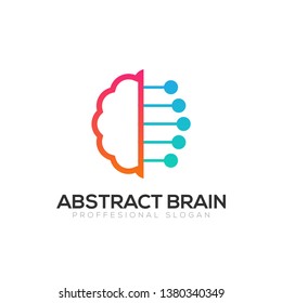 Abstract colorful brain technology concept logo template isolated on white background