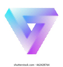 Abstract colorful bright halftone triangle. Penrose tribar. Vector, isolated, eps 10.