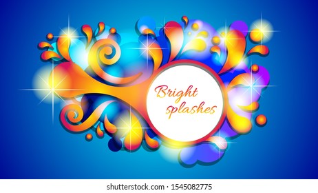 Abstract colorful bright splashes, sparkling round banner. Vector illustration