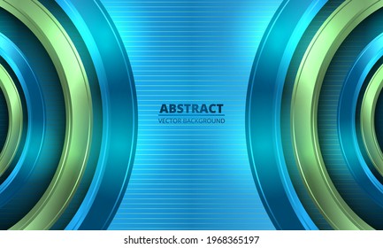 Abstract colorful bright vector background. Three-dimensional blue and green circles on striped blue background with lights and highlights. Vector illustration EPS 10.