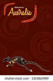 Abstract colorful brochure design template with place for text. Kangaroo. Aboriginal style. Ethnic style. Australian style. Vector abstract color illustration. 