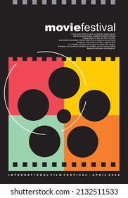 Abstract colorful brochure or poster design for international film festival. Movie vector flyer concept.