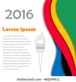 Abstract colorful brochure with torch flame and sport icons.  Can be used for web design of sport events.
