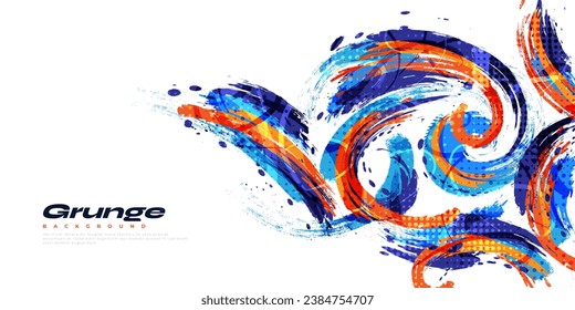 Abstract and Colorful Brush Background. Blue and Orange Grunge Background. Sport Banner. Brush Stroke Illustration. Scratch and Texture Elements For Design