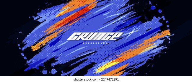 Abstract and Colorful Brush Background with Halftone Effect. Brush Stroke Illustration for Banner, Poster, or Sports Background. Scratch and Texture Elements For Design