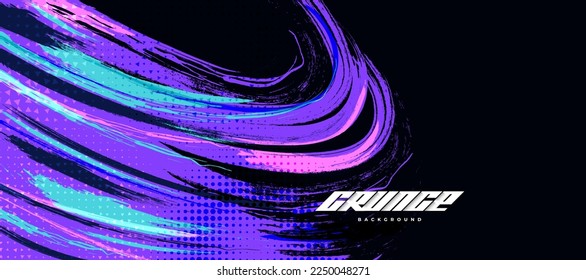 Abstract and Colorful Brush Background with Halftone Effect. Grunge Background. Brush Stroke Illustration for Banner, Poster, or Sports Background. Scratch and Texture Elements For Design