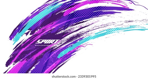 Abstract and Colorful Brush Background with Halftone Effect. Brush Stroke Illustration for Banner, Poster, or Sports Background. Scratch and Texture Elements For Design