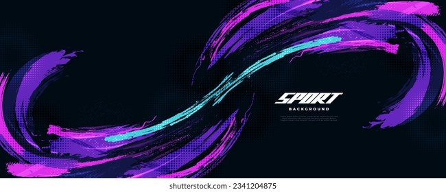 Abstract and Colorful Brush Background with Halftone Effect. Sport Banner. Brush Stroke Illustration. Scratch and Texture Elements For Design