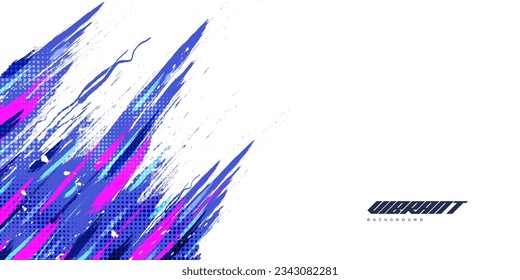 Abstract and Colorful Brush Background with Halftone Effect. Brush Stroke Illustration for Banner, Poster, or Sports Background. Scratch and Texture Elements For Design