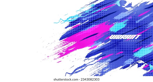Abstract and Colorful Brush Background with Halftone Effect. Brush Stroke Illustration for Banner, Poster, or Sports Background. Scratch and Texture Elements For Design