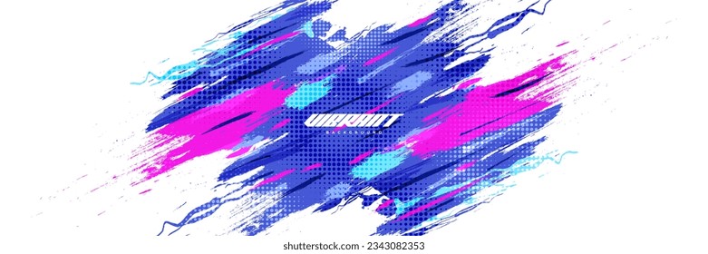 Abstract and Colorful Brush Background with Halftone Effect. Brush Stroke Illustration for Banner, Poster, or Sports Background. Scratch and Texture Elements For Design