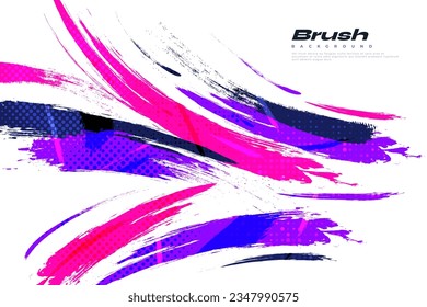 Abstract and Colorful Brush Background with Halftone Effect. Brush Stroke Illustration for Banner, Poster, or Sports Background. Scratch and Texture Elements For Design