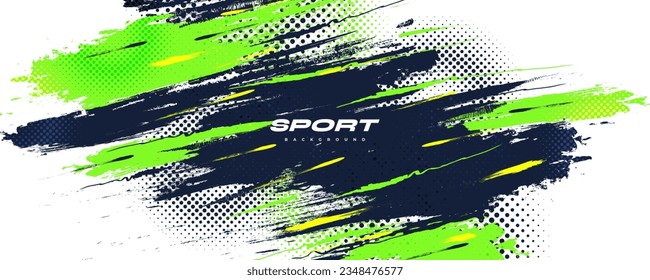 Abstract and Colorful Brush Background with Halftone Effect. Brush Stroke Illustration for Banner, Poster, or Sports Background. Scratch and Texture Elements For Design