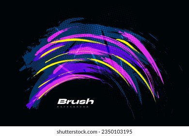 Abstract and Colorful Brush Background with Halftone Effect. Brush Stroke Illustration for Banner, Poster, or Sports Background. Scratch and Texture Elements For Design