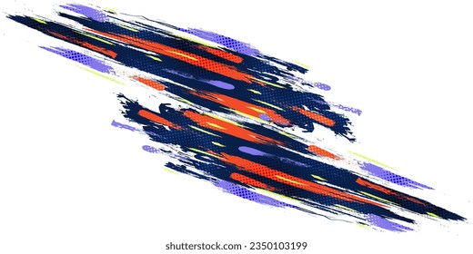 Abstract and Colorful Brush Background with Halftone Effect. Brush Stroke Illustration for Banner, Poster, or Sports Background. Scratch and Texture Elements For Design