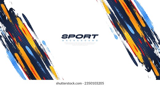 Abstract and Colorful Brush Background with Halftone Effect. Brush Stroke Illustration for Banner, Poster, or Sports Background. Scratch and Texture Elements For Design