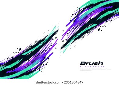 Abstract and Colorful Brush Background with Halftone Effect. Brush Stroke Illustration for Banner, Poster, or Sports Background. Scratch and Texture Elements For Design