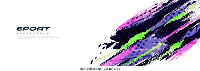 Abstract and Colorful Brush Background with Halftone Effect. Brush Stroke Illustration for Banner, Poster, or Sports Background. Scratch and Texture Elements For Design