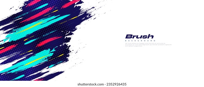 Abstract and Colorful Brush Background with Halftone Effect. Brush Stroke Illustration for Banner, Poster, or Sports Background. Scratch and Texture Elements For Design