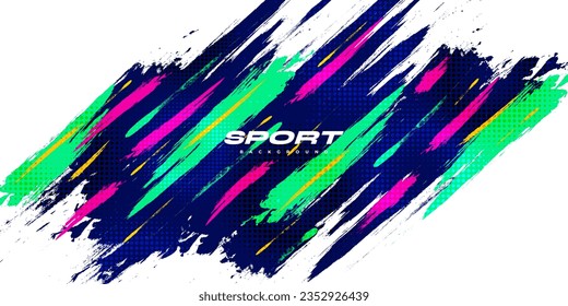 Abstract and Colorful Brush Background with Halftone Effect. Brush Stroke Illustration for Banner, Poster, or Sports Background. Scratch and Texture Elements For Design