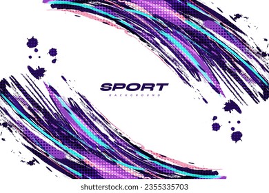 Abstract and Colorful Brush Background with Halftone Effect. Sport Banner. Brush Stroke Illustration. Scratch and Texture Elements For Design