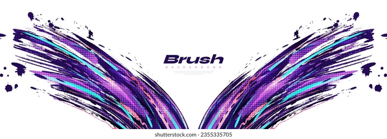 Abstract and Colorful Brush Background with Halftone Effect. Sport Banner. Brush Stroke Illustration. Scratch and Texture Elements For Design