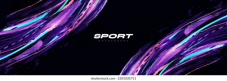 Abstract and Colorful Brush Background with Halftone Effect. Sport Banner. Brush Stroke Illustration. Scratch and Texture Elements For Design