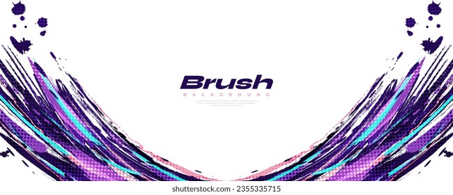 Abstrakter und bunter Brush-Hintergrund mit Halftone-Effekt. Sportbanner. Brush-Schlaganfall-Illustration. Scratch- und Texturelemente für Design